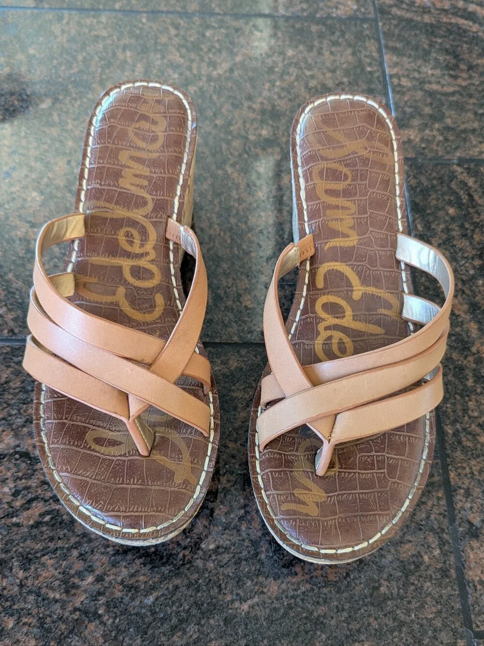 Sam Edelman Leather Stappy Sandal With Cork Wedge